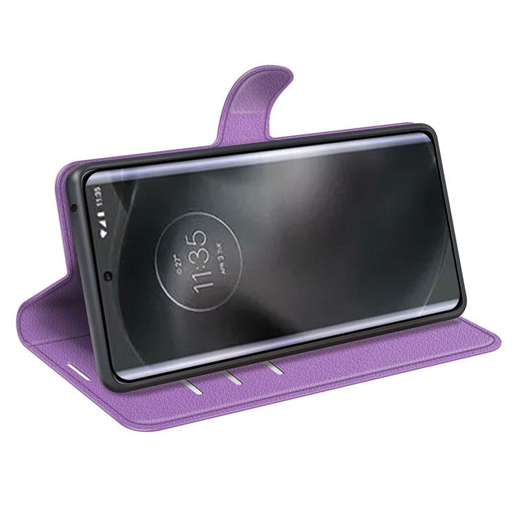 For Motorola Edge 30 Neo 5G / Edge 30 Lite Litchi Texture PU Leather Phone Case Folding Stand Magnetic Closure Wallet Flip Cover - Purple