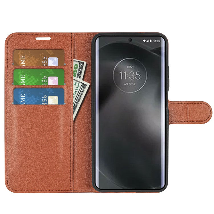 For Motorola Edge 30 Neo 5G / Edge 30 Lite Litchi Texture PU Leather Phone Case Folding Stand Magnetic Closure Wallet Flip Cover - Brown