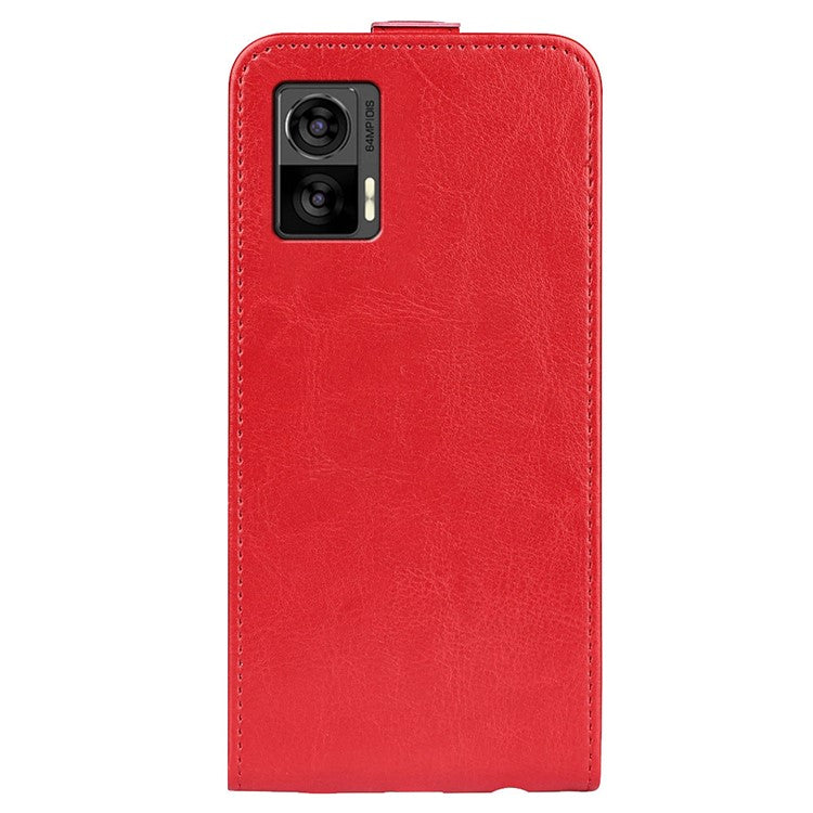 For Motorola Edge 30 Neo 5G / Edge 30 Lite PU Leather Vertical Flip Phone Case Crazy Horse Texture Card Holder Dual Magnetic Clasp Protective Cover - Red