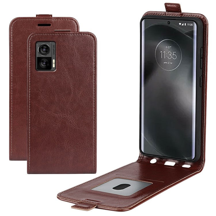 For Motorola Edge 30 Neo 5G / Edge 30 Lite PU Leather Vertical Flip Phone Case Crazy Horse Texture Card Holder Dual Magnetic Clasp Protective Cover - Brown