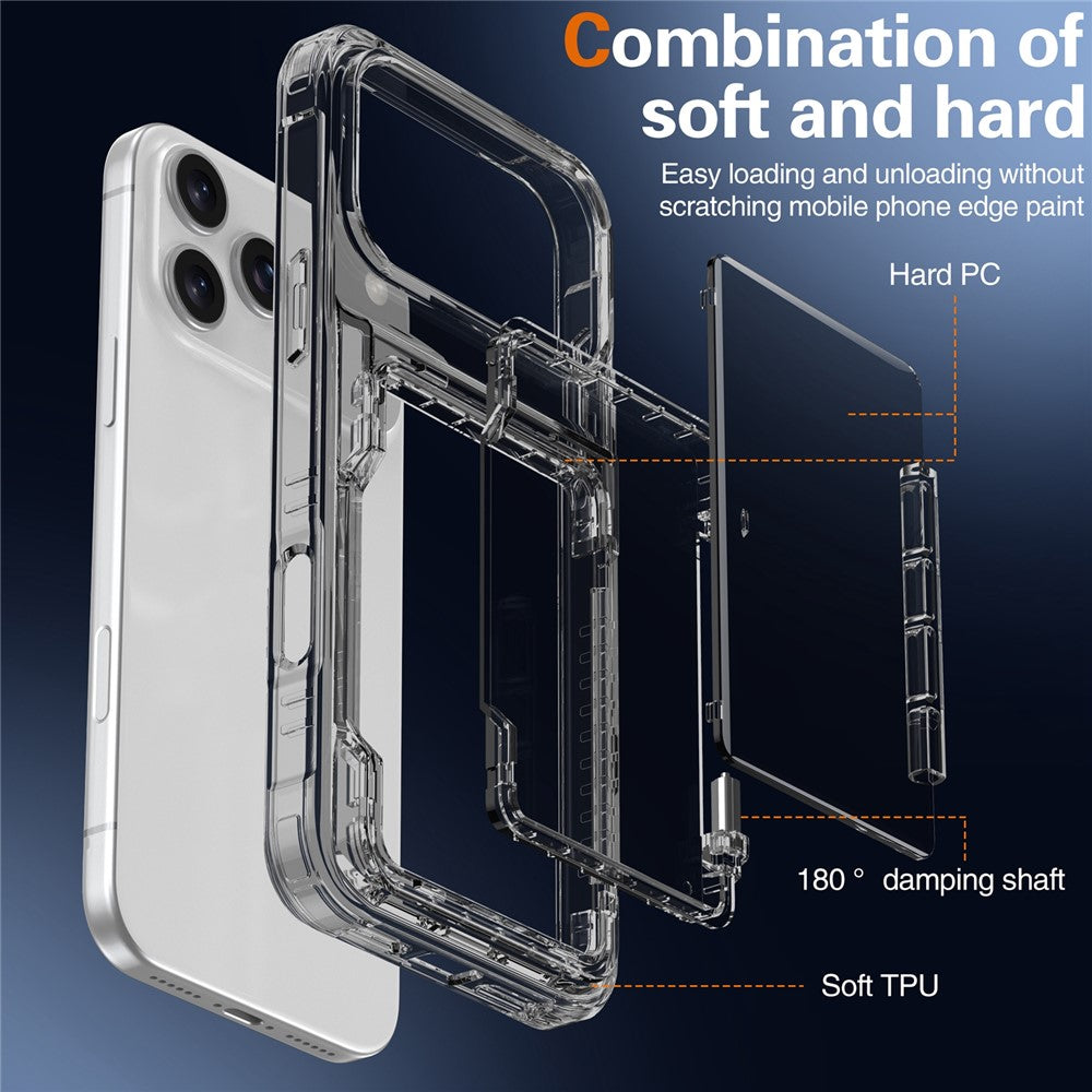 For iPhone 17 Pro Max Clear Case PC + TPU Phone Cover Card Holder Kickstand - Transparent Black