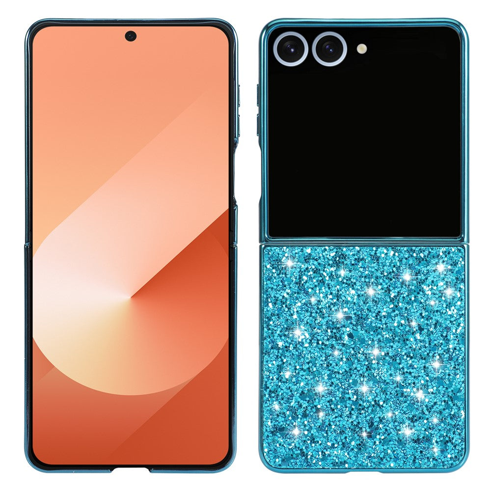 For Samsung Galaxy Z Flip7 5G Case PC Sparkling Glitter Phone Back Cover - Blue