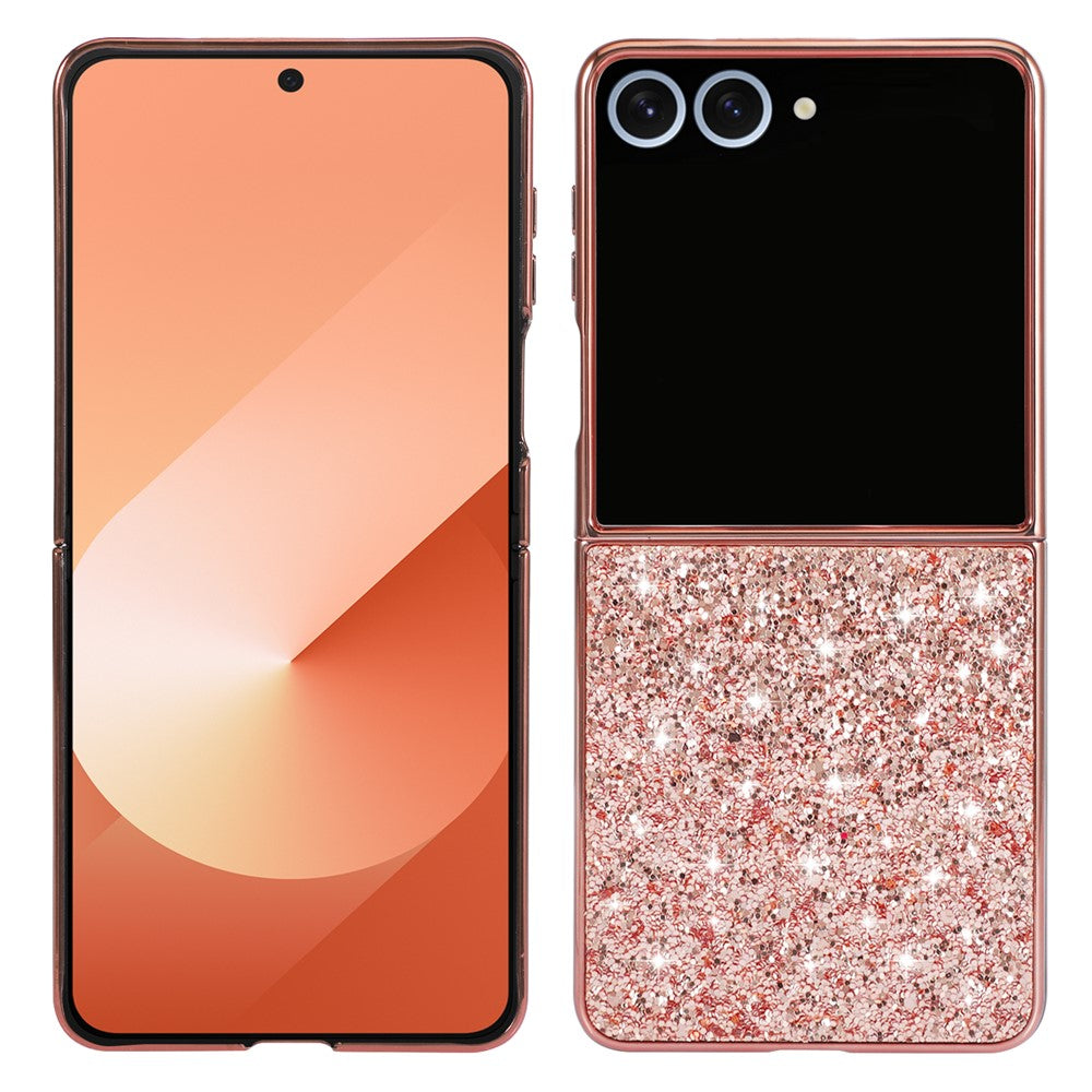 For Samsung Galaxy Z Flip7 5G Case PC Sparkling Glitter Phone Back Cover - Rose Gold