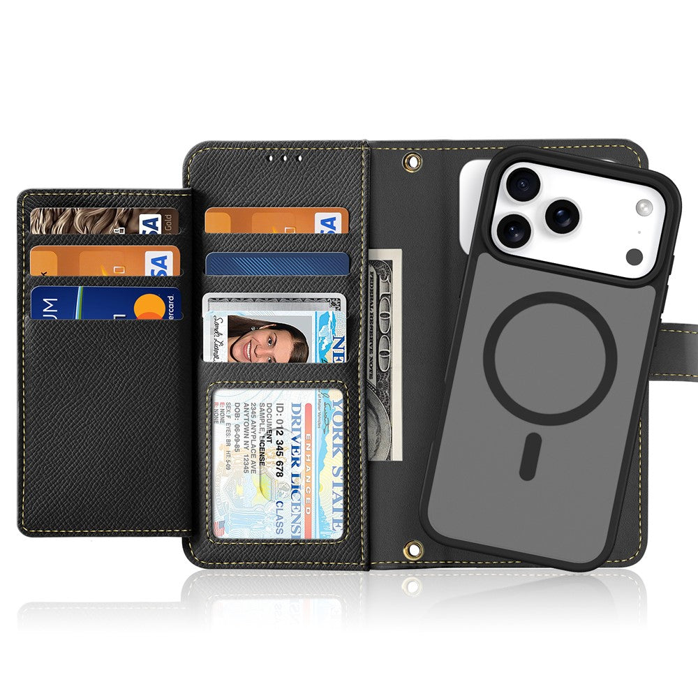 For iPhone 17 Pro Max Case DUX DUCIS Lawa Series Detachable Magnetic Cowhide Leather Cover Zipper Wallet - Black