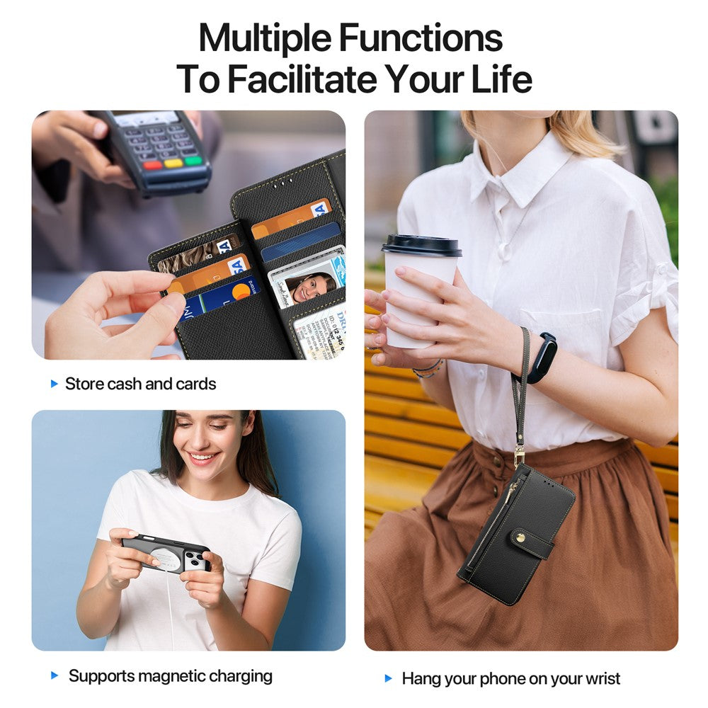 For iPhone 17 Pro Max Case DUX DUCIS Lawa Series Detachable Magnetic Cowhide Leather Cover Zipper Wallet - Black