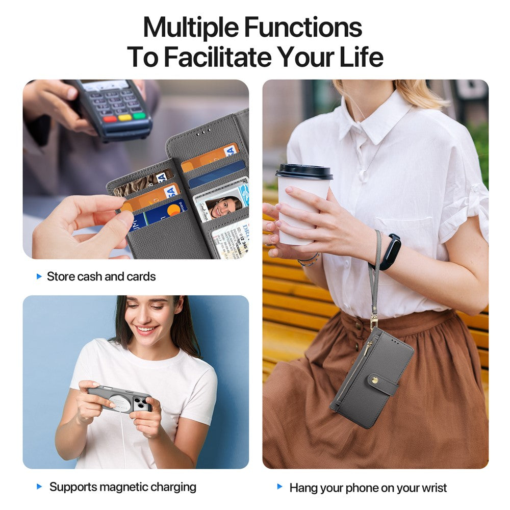 For iPhone 17 Pro Max Case DUX DUCIS Lawa Series Detachable Magnetic Cowhide Leather Cover Zipper Wallet - Grey