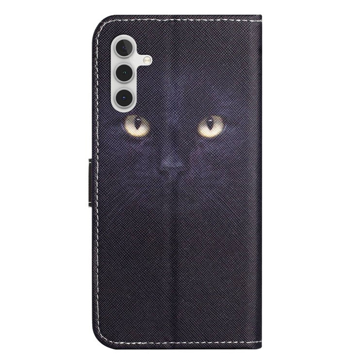 For Samsung Galaxy A14 5G / A14 4G Cross Texture PU Leather Phone Cover 3D Pattern Printing Stand Wallet Shockproof Case - Cat's Eye