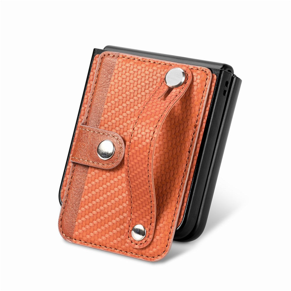 For Samsung Galaxy Z Flip7 5G Case Carbon Fiber Texture Leather Phone Back Cover with Card Holder - Brown