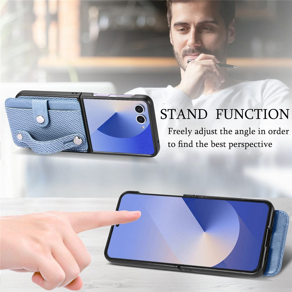 For Samsung Galaxy Z Flip7 5G Case Carbon Fiber Texture Leather Phone Back Cover with Card Holder - Blue