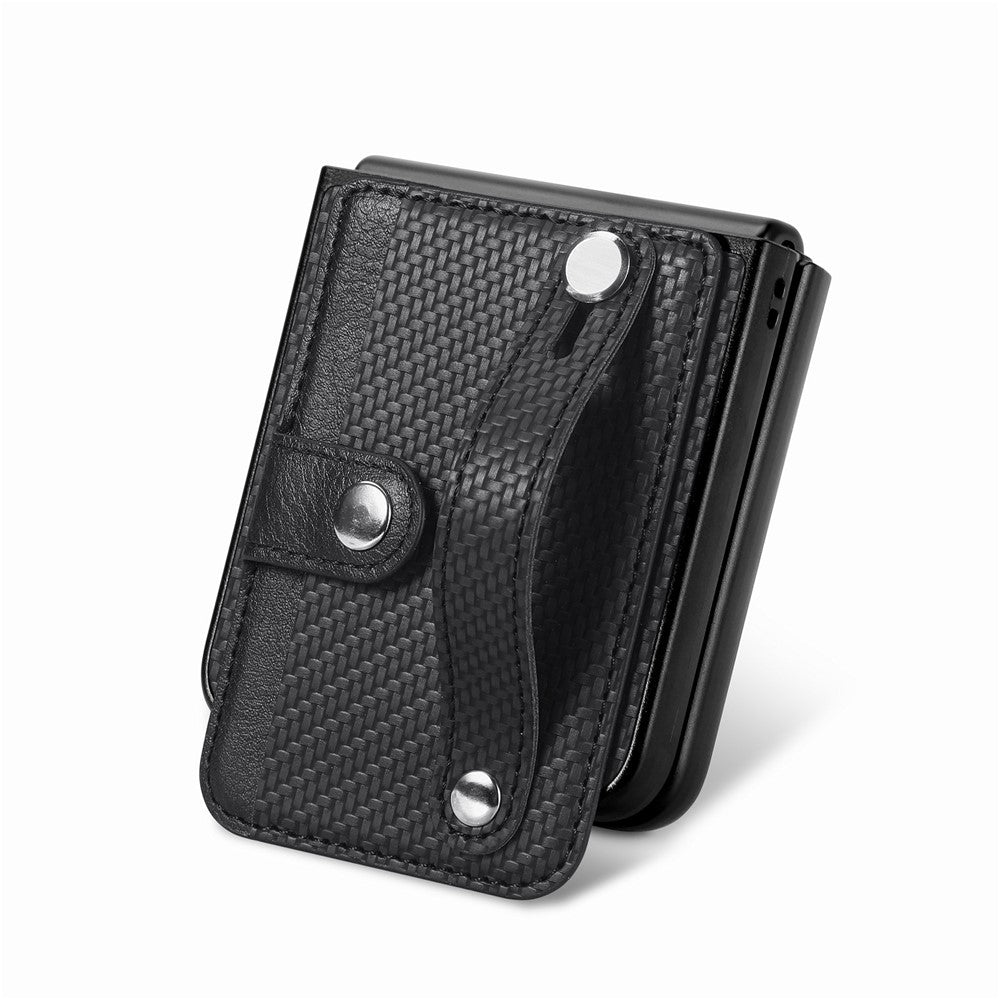 For Samsung Galaxy Z Flip7 5G Case Carbon Fiber Texture Leather Phone Back Cover with Card Holder - Black