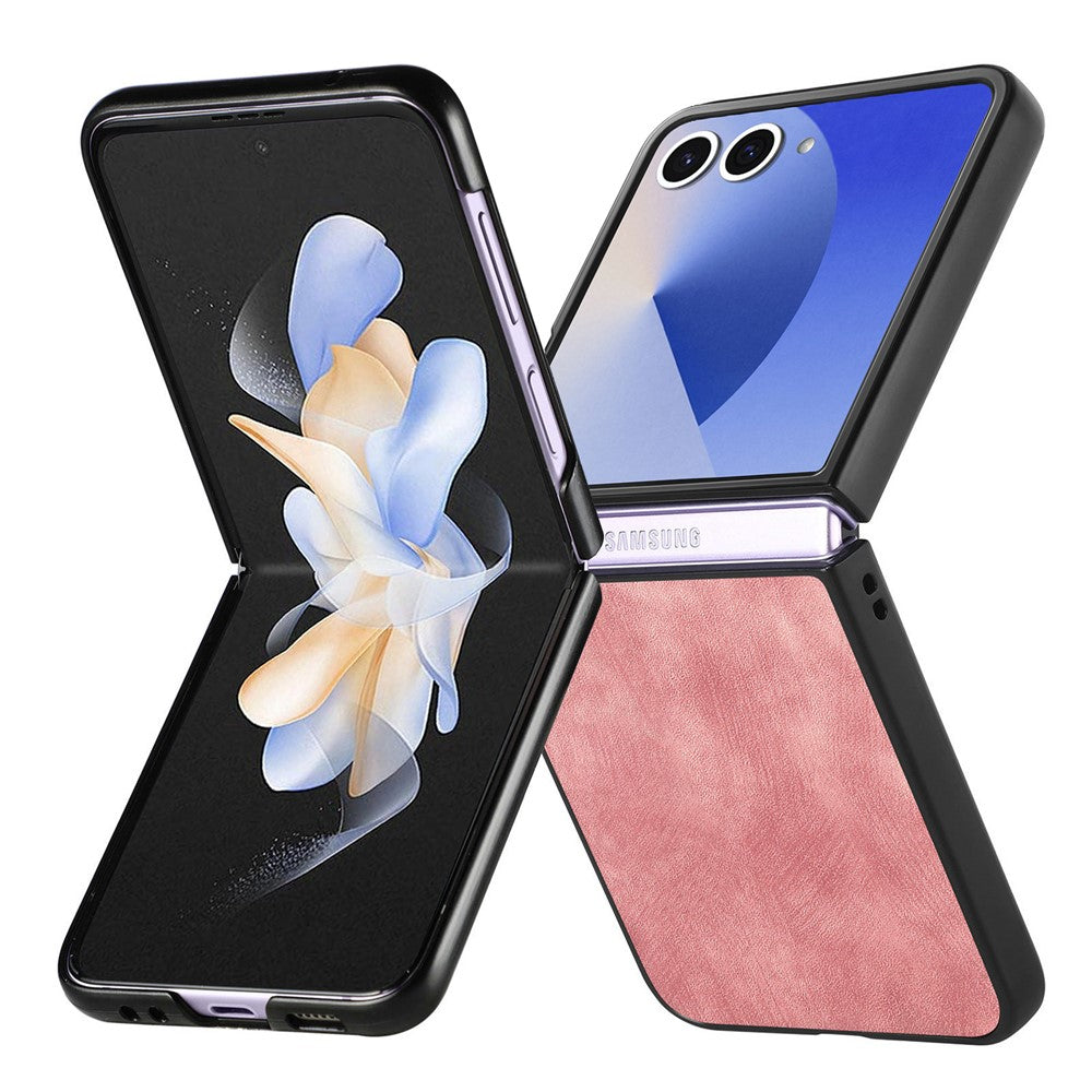 For Samsung Galaxy Z Flip7 5G Case Shockproof Slim Retro Leather Phone Back Cover - Pink