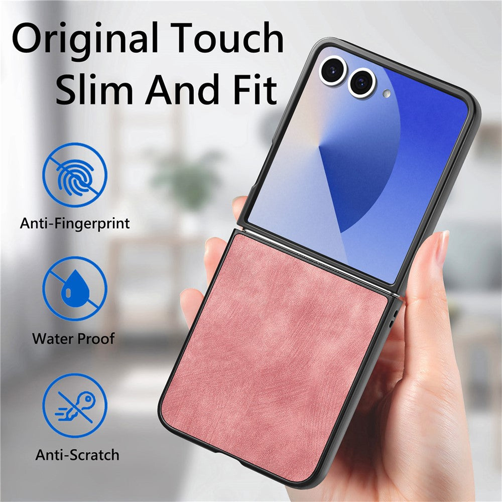 For Samsung Galaxy Z Flip7 5G Case Shockproof Slim Retro Leather Phone Back Cover - Pink