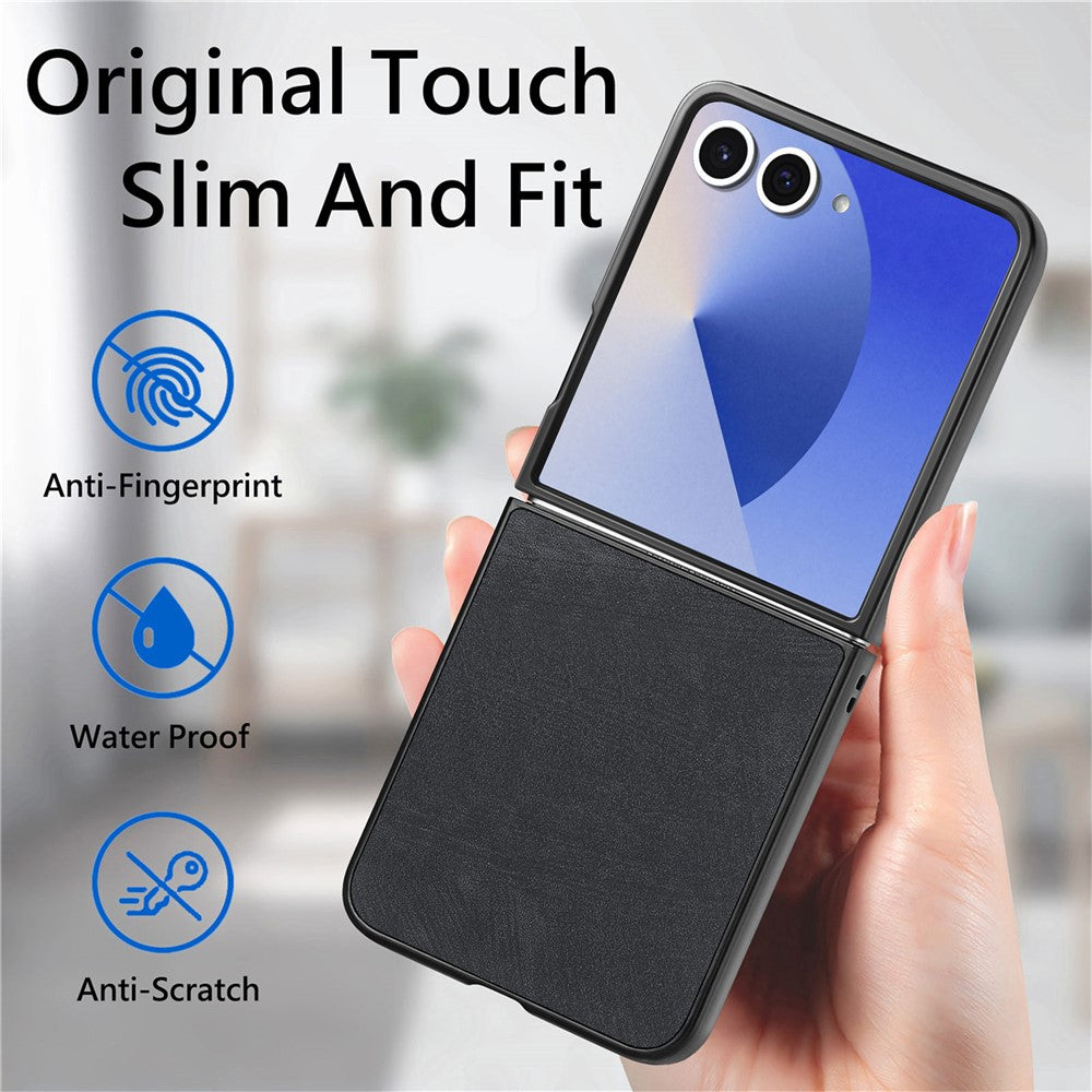 For Samsung Galaxy Z Flip7 5G Case Shockproof Slim Retro Leather Phone Back Cover - Black