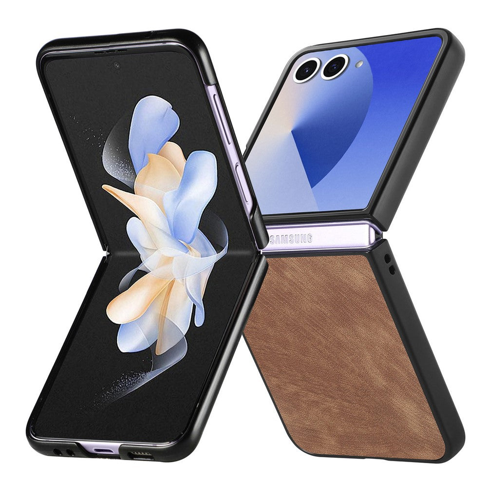For Samsung Galaxy Z Flip7 5G Case Shockproof Slim Retro Leather Phone Back Cover - Brown