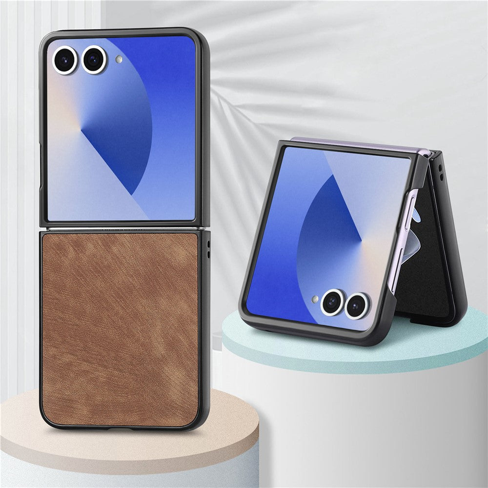 For Samsung Galaxy Z Flip7 5G Case Shockproof Slim Retro Leather Phone Back Cover - Brown