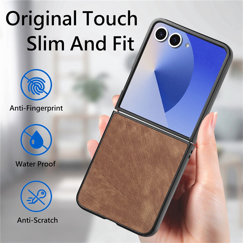 For Samsung Galaxy Z Flip7 5G Case Shockproof Slim Retro Leather Phone Back Cover - Brown