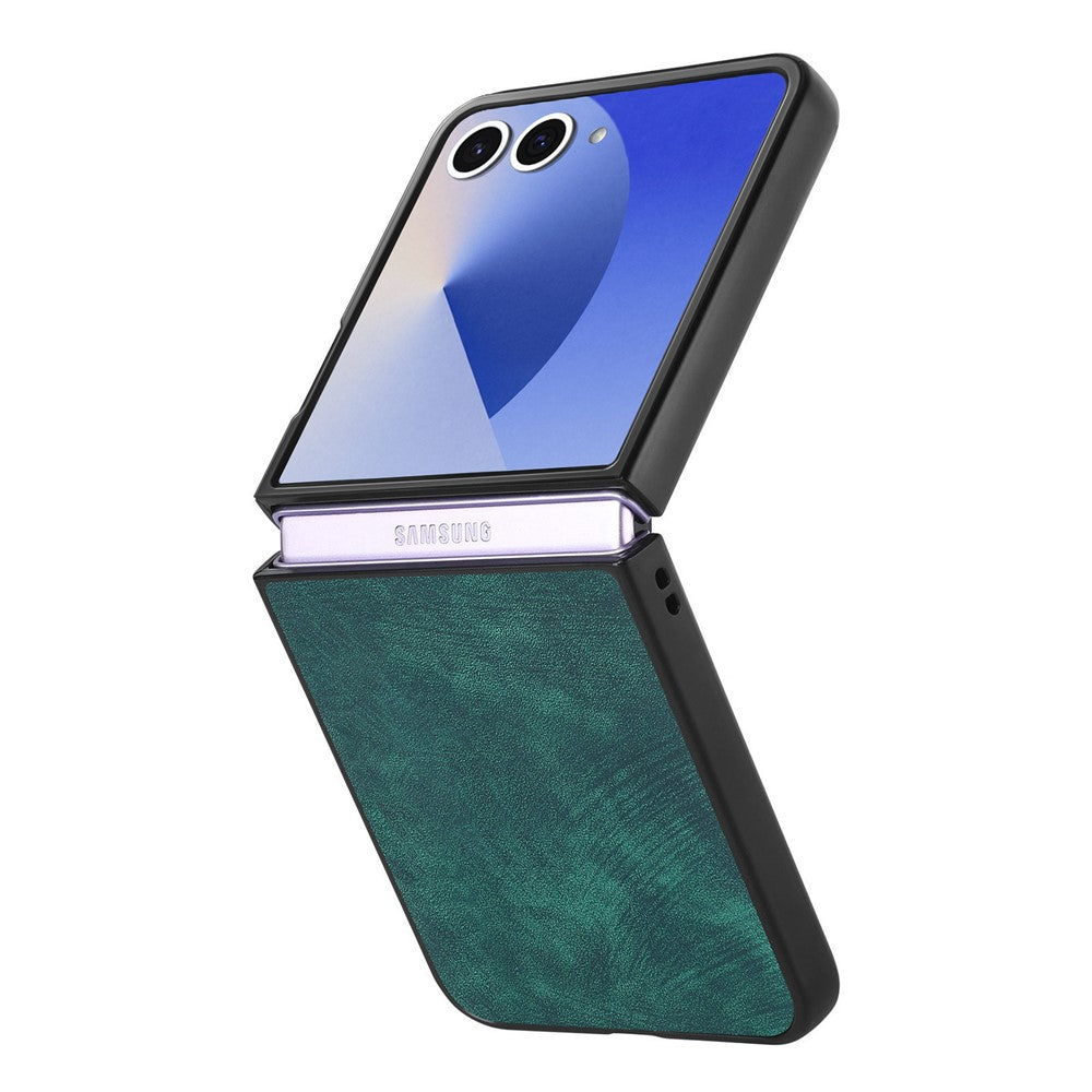 For Samsung Galaxy Z Flip7 5G Case Shockproof Slim Retro Leather Phone Back Cover - Green