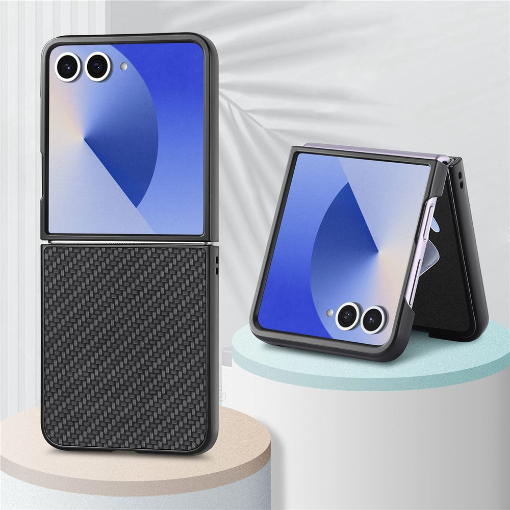 For Samsung Galaxy Z Flip7 5G Case Carbon Fiber Texture PU+PC+TPU Phone Back Cover - Black