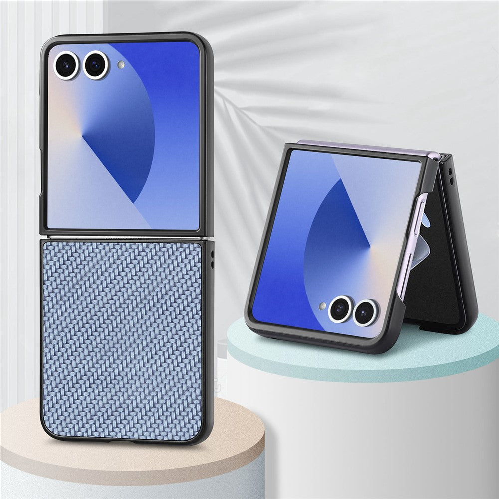 For Samsung Galaxy Z Flip7 5G Case Carbon Fiber Texture PU+PC+TPU Phone Back Cover - Blue