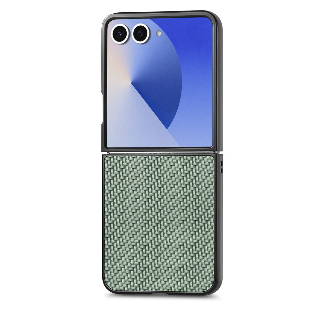 For Samsung Galaxy Z Flip7 5G Case Carbon Fiber Texture PU+PC+TPU Phone Back Cover - Green
