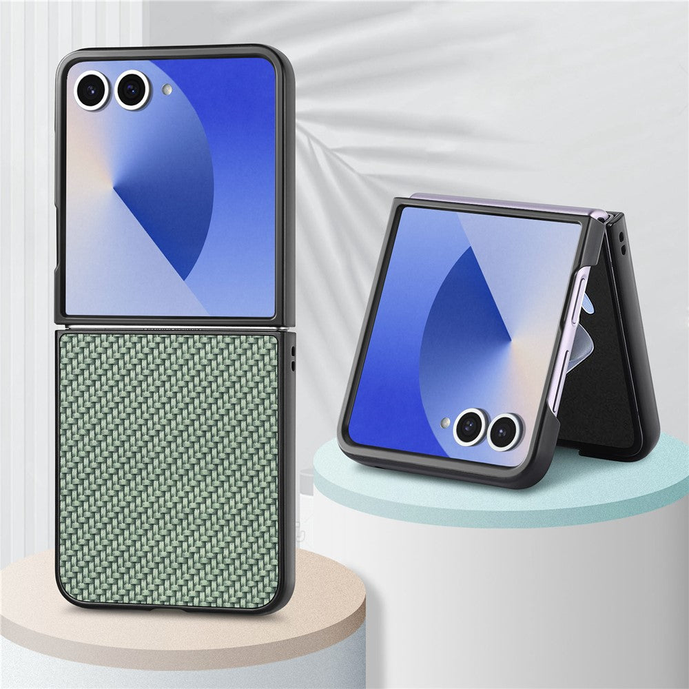 For Samsung Galaxy Z Flip7 5G Case Carbon Fiber Texture PU+PC+TPU Phone Back Cover - Green