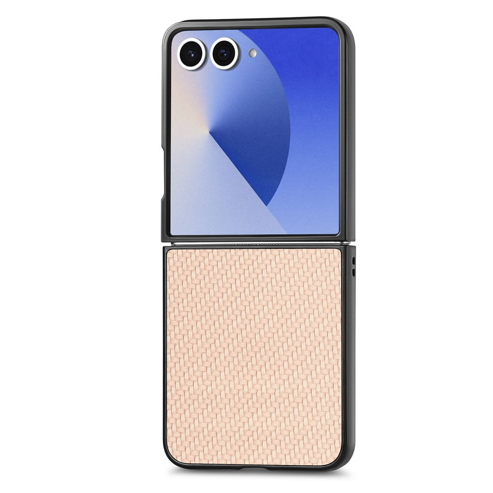 For Samsung Galaxy Z Flip7 5G Case Carbon Fiber Texture PU+PC+TPU Phone Back Cover - Apricot