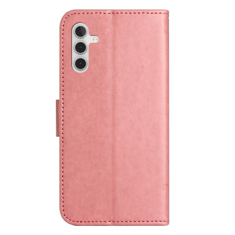 For Samsung Galaxy A14 5G / A14 4G Full Protection Butterfly Flower Imprinted Phone Case PU Leather + TPU Anti-scratch Flip Wallet Stand Cover - Pink