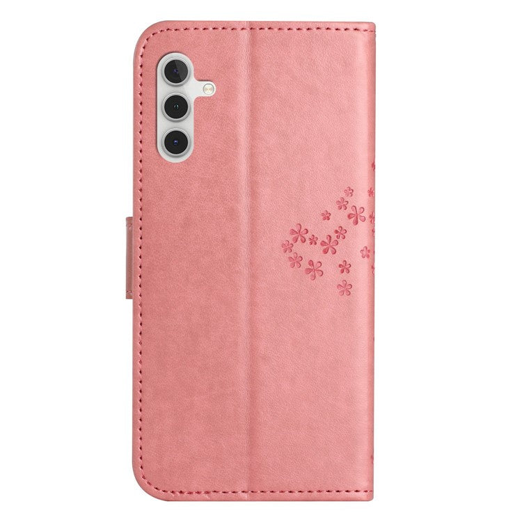 For Samsung Galaxy A14 5G / A14 4G Full Protection Cell Phone Cover PU Leather Imprinted Owl Tree Pattern Phone Case with Wallet Stand - Pink