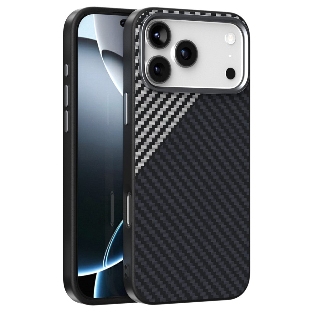 ABEEL For iPhone 17 Pro Max Case Compatible with MagSafe Carbon Fiber Texture Back Cover - Black  /  Silver
