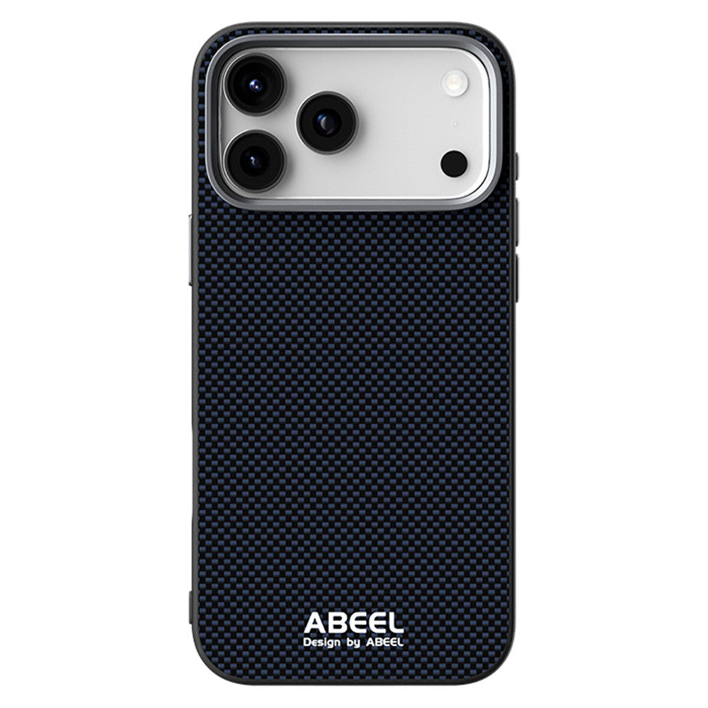 ABEEL For iPhone 17 Pro Max Case Compatible with MagSafe Printed PC TPU Aluminum Alloy Leather Phone Cover - Black