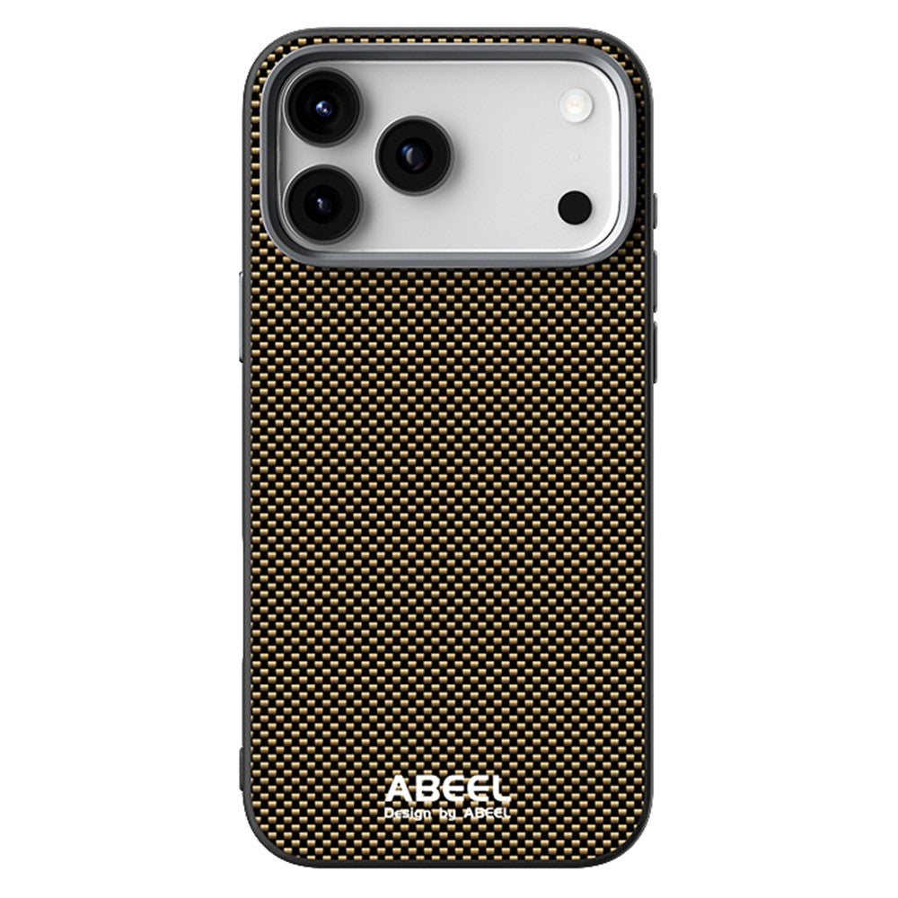 ABEEL For iPhone 17 Pro Max Case Compatible with MagSafe Printed PC TPU Aluminum Alloy Leather Phone Cover - Gold