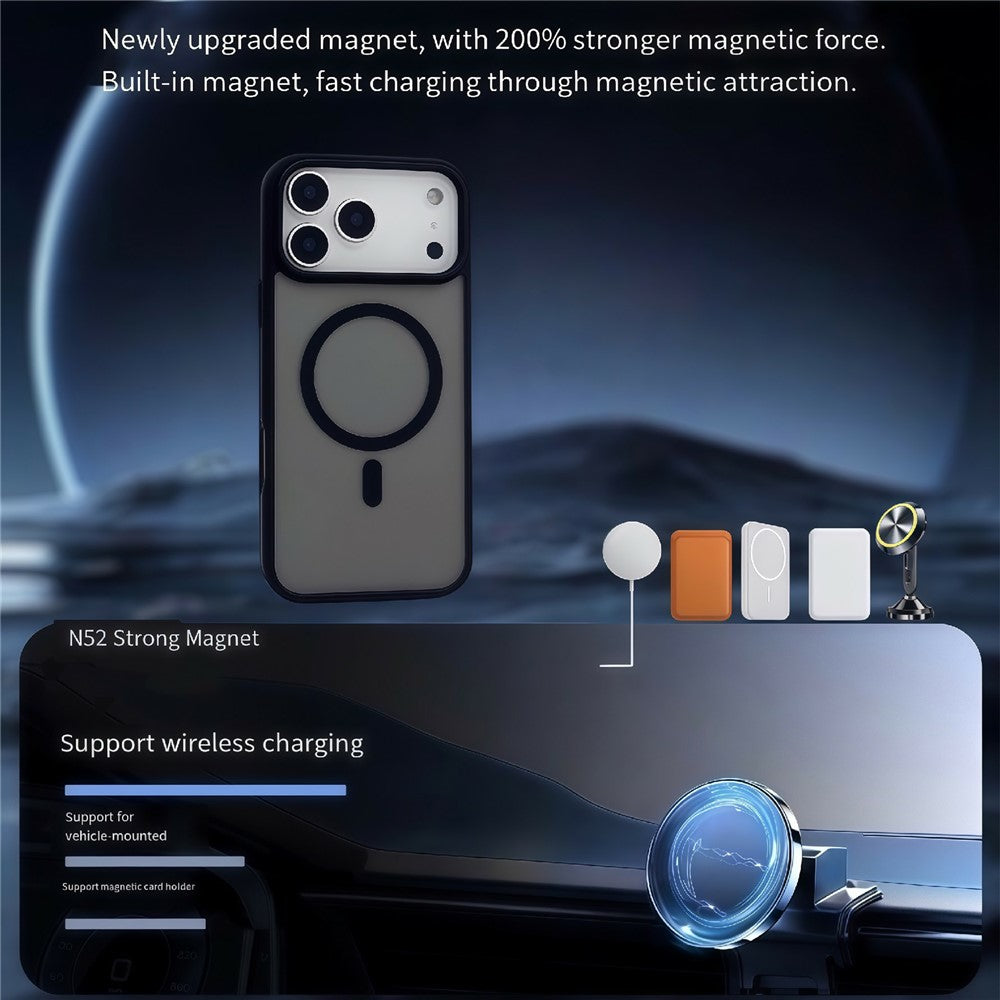 For iPhone 17 Pro Max Magnetic Case Skin Touch TPU Acrylic Phone Back Cover - Black