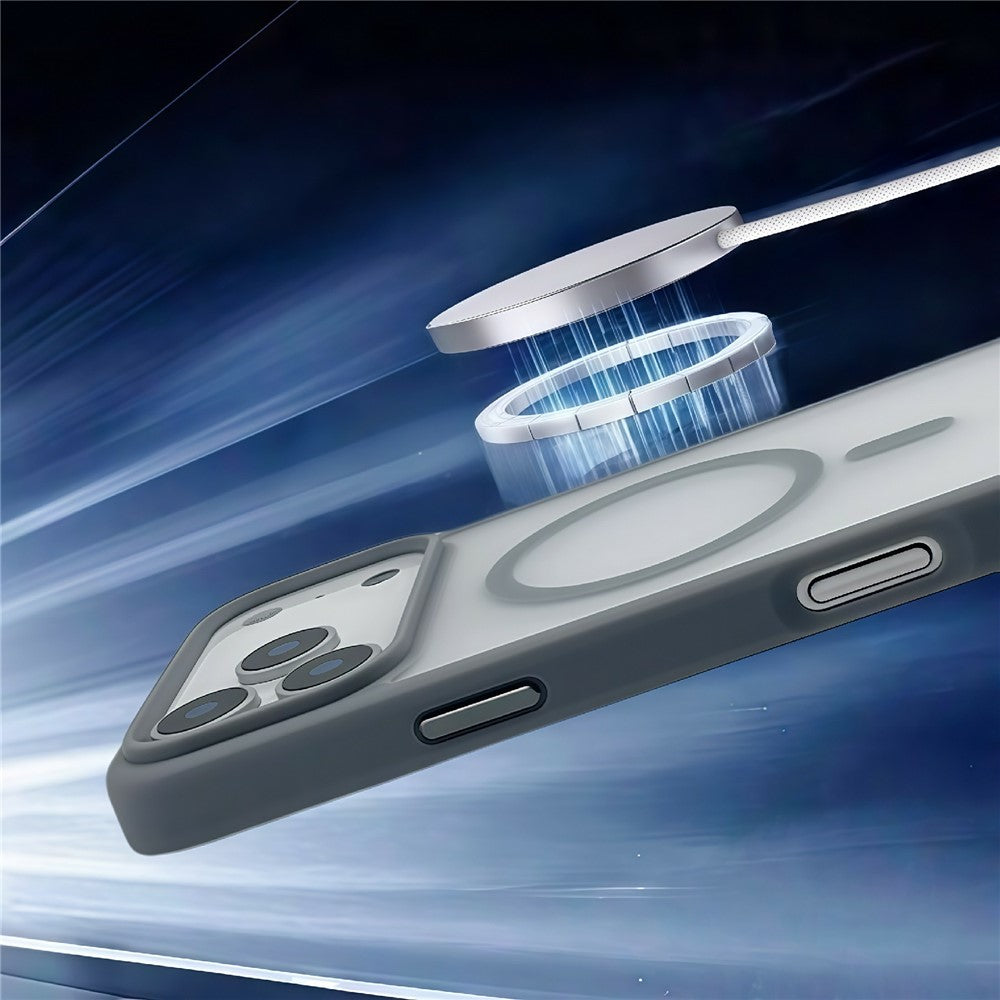 For iPhone 17 Pro Max Magnetic Case Skin Touch TPU Acrylic Phone Back Cover - Grey
