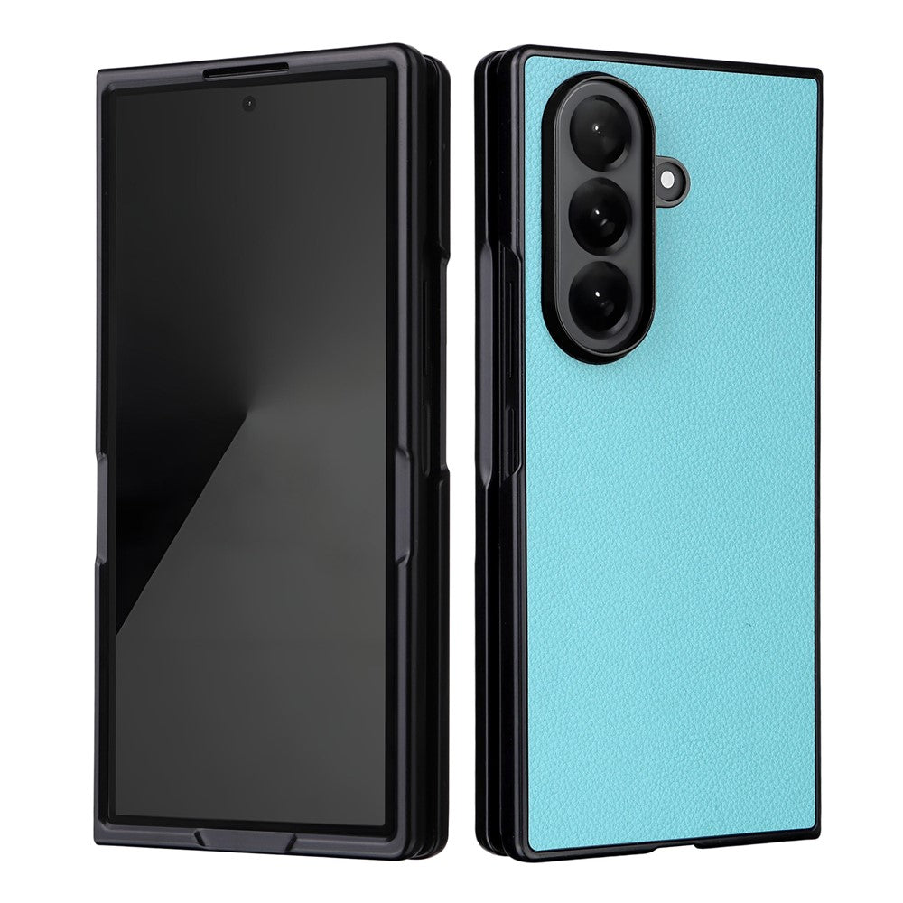 For Samsung Galaxy Z Fold7 5G Case Litchi Texture Leather + Hard PC Phone Cover - Baby Blue