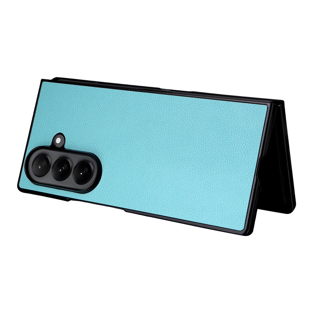 For Samsung Galaxy Z Fold7 5G Case Litchi Texture Leather + Hard PC Phone Cover - Baby Blue
