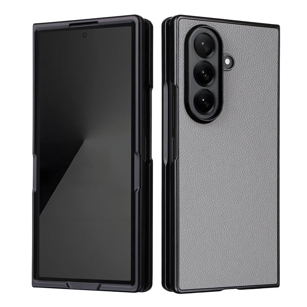 For Samsung Galaxy Z Fold7 5G Case Litchi Texture Leather + Hard PC Phone Cover - Grey