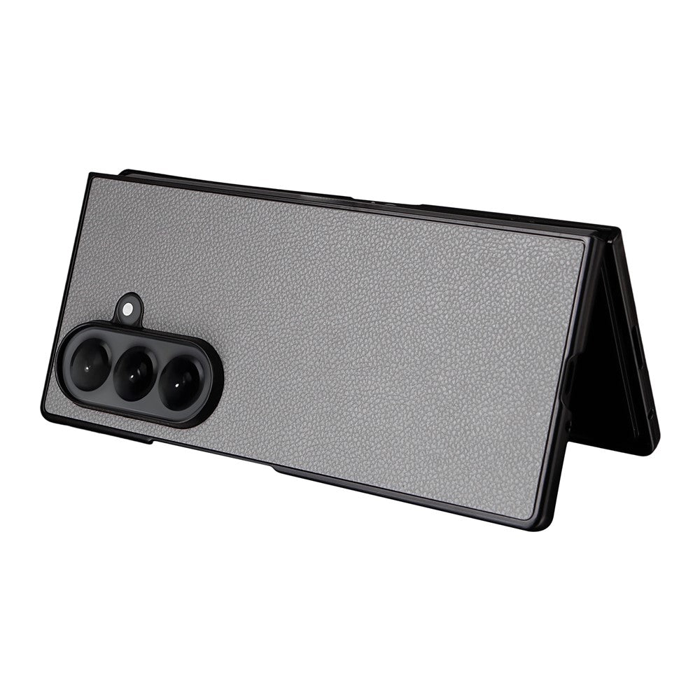 For Samsung Galaxy Z Fold7 5G Case Litchi Texture Leather + Hard PC Phone Cover - Grey