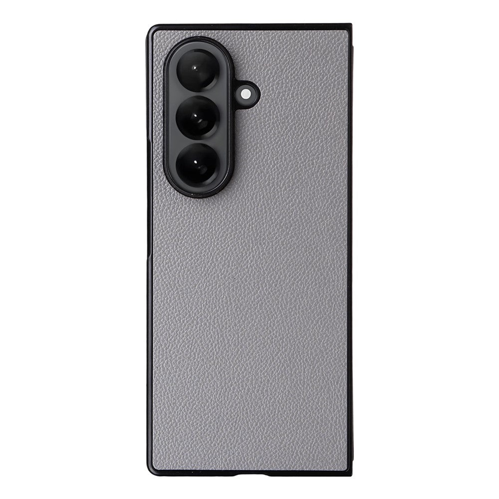 For Samsung Galaxy Z Fold7 5G Case Litchi Texture Leather + Hard PC Phone Cover - Grey