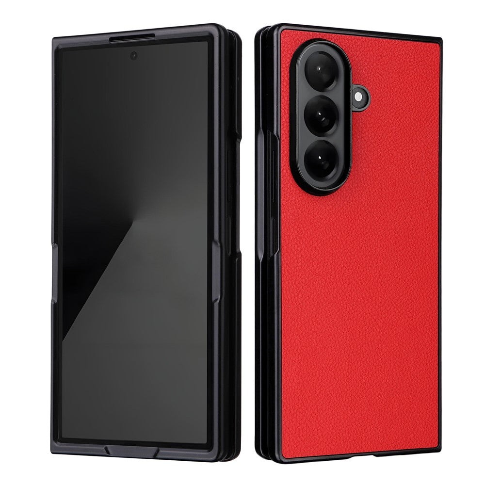 For Samsung Galaxy Z Fold7 5G Case Litchi Texture Leather + Hard PC Phone Cover - Red