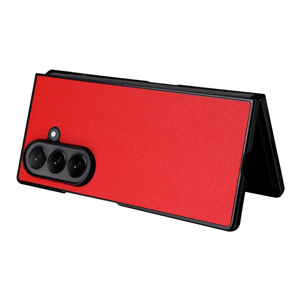 For Samsung Galaxy Z Fold7 5G Case Litchi Texture Leather + Hard PC Phone Cover - Red