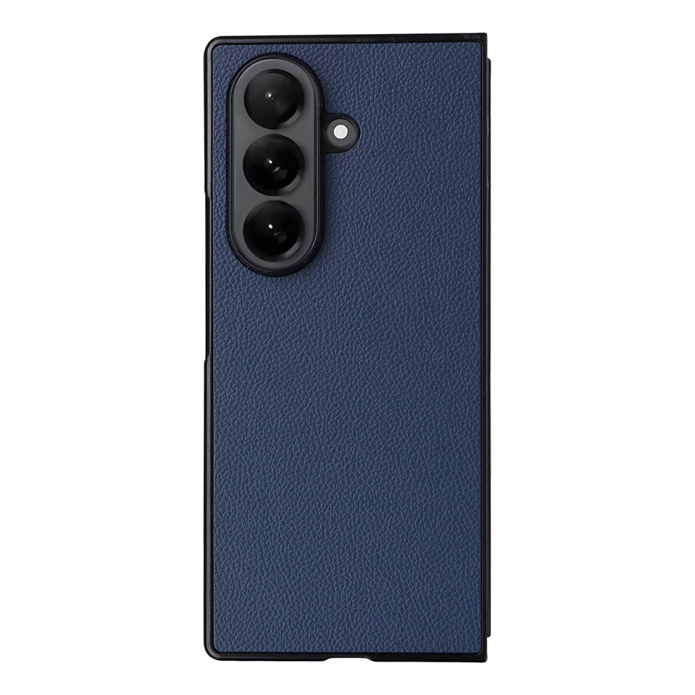 For Samsung Galaxy Z Fold7 5G Case Litchi Texture Leather + Hard PC Phone Cover - Dark Blue