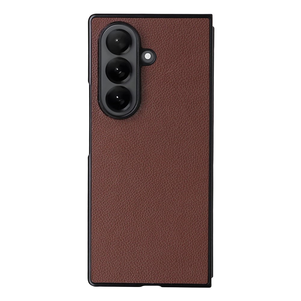 For Samsung Galaxy Z Fold7 5G Case Litchi Texture Leather + Hard PC Phone Cover - Brown