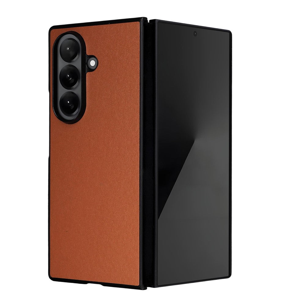 For Samsung Galaxy Z Fold7 5G Case PU Leather Hard PC Protective Phone Cover - Brown
