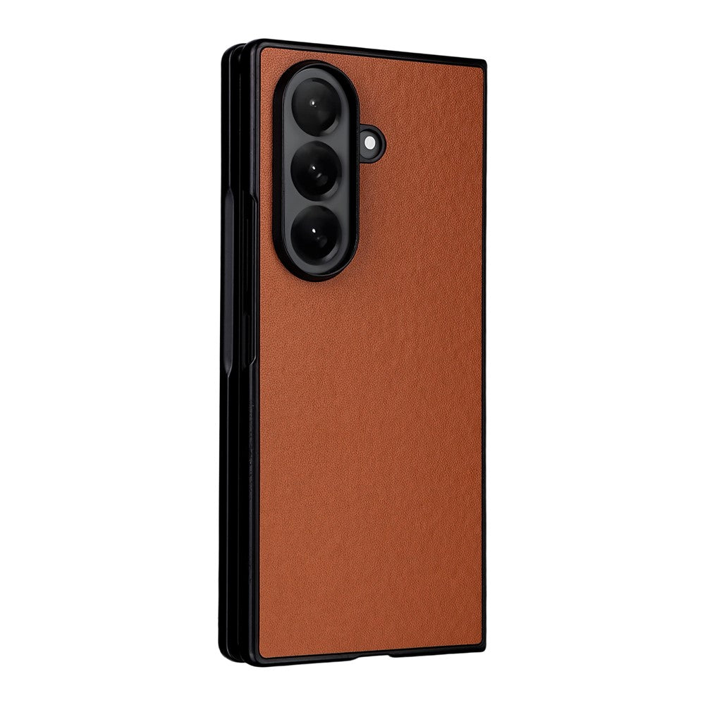 For Samsung Galaxy Z Fold7 5G Case PU Leather Hard PC Protective Phone Cover - Brown