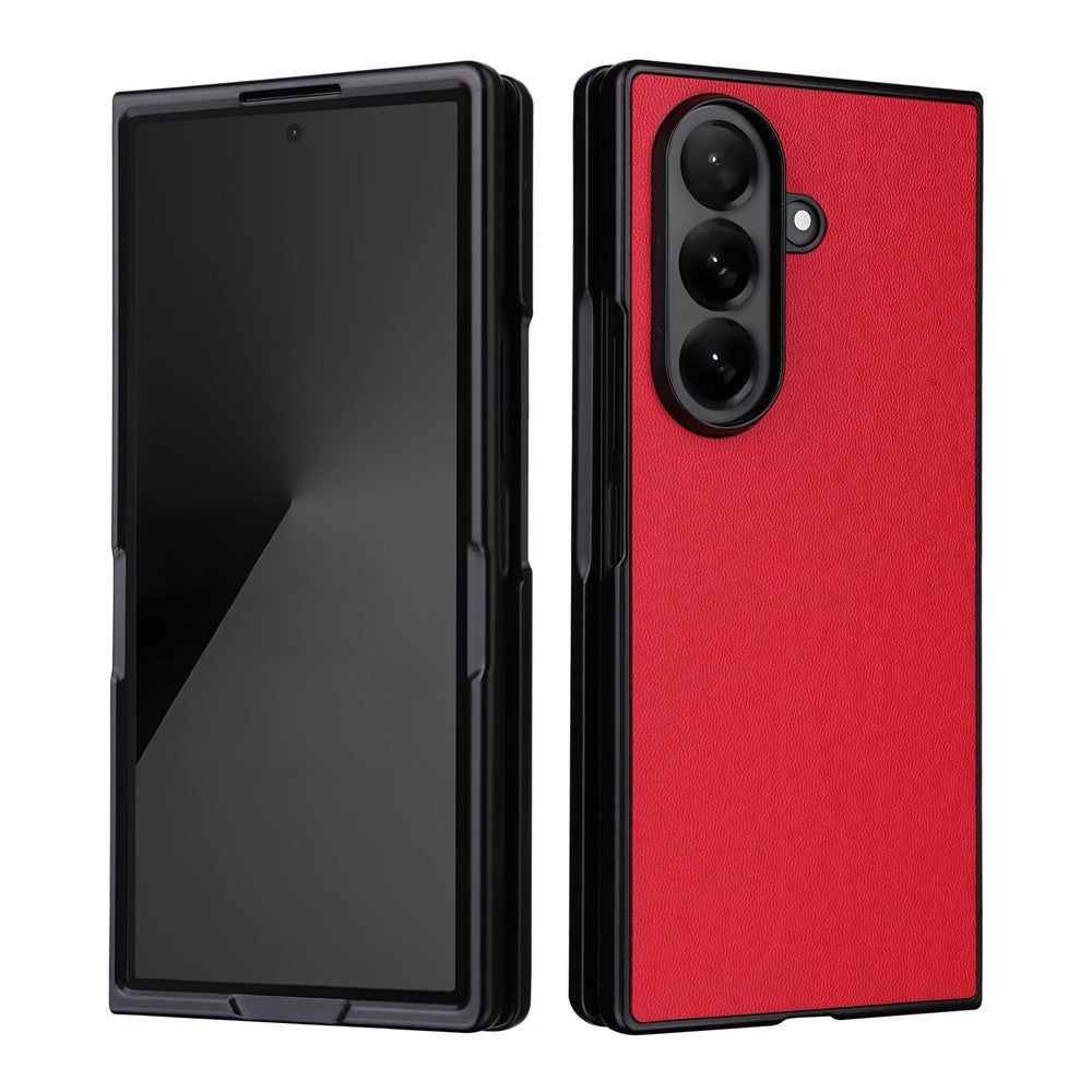 For Samsung Galaxy Z Fold7 5G Case PU Leather Hard PC Protective Phone Cover - Red