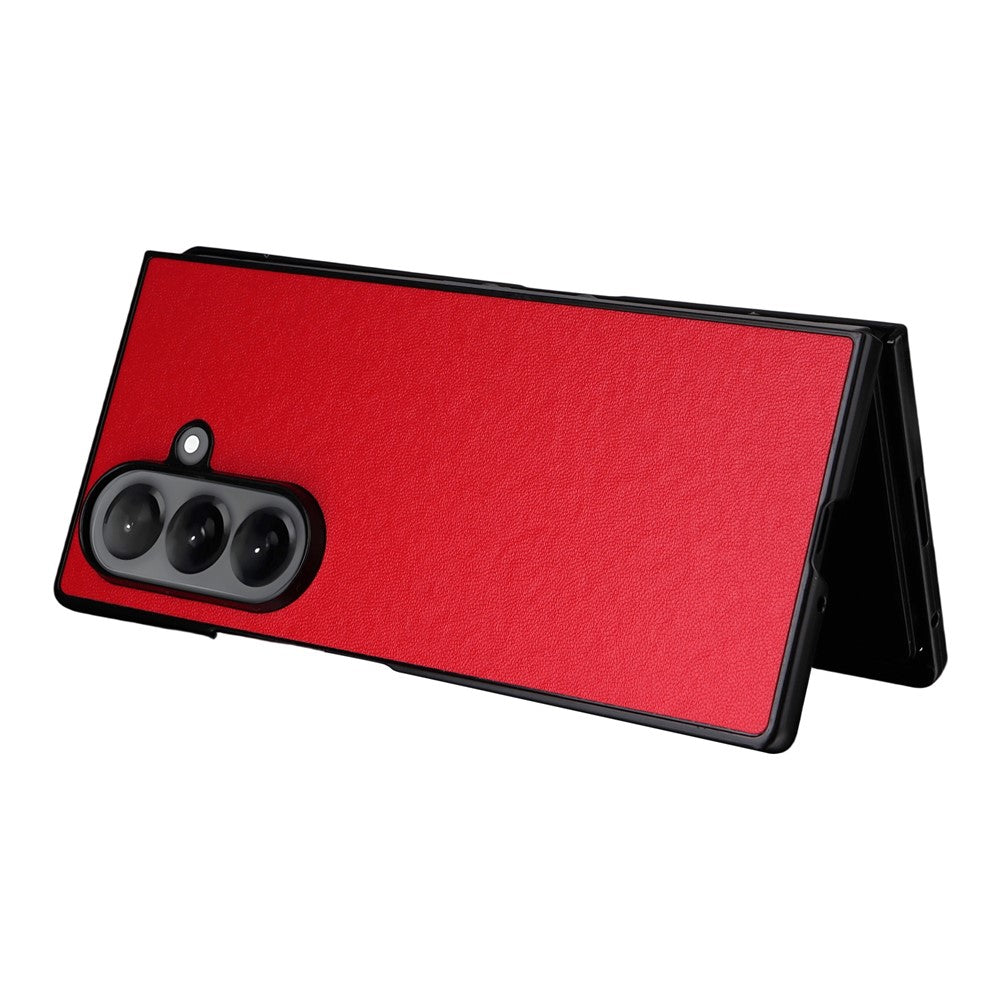 For Samsung Galaxy Z Fold7 5G Case PU Leather Hard PC Protective Phone Cover - Red
