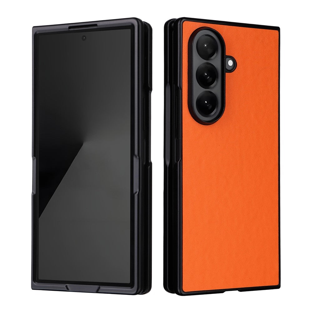 For Samsung Galaxy Z Fold7 5G Case PU Leather Hard PC Protective Phone Cover - Orange
