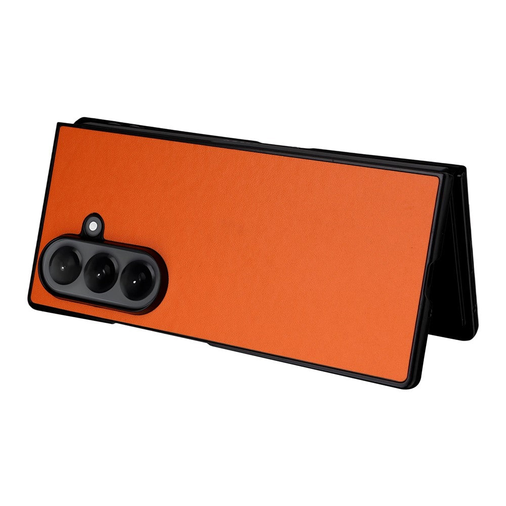 For Samsung Galaxy Z Fold7 5G Case PU Leather Hard PC Protective Phone Cover - Orange