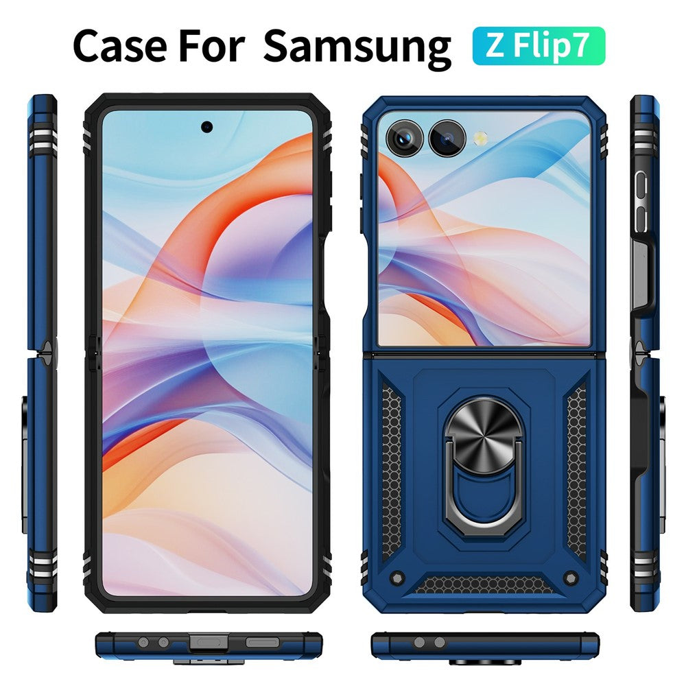 For Samsung Galaxy Z Flip7 5G Case TPU + PC Phone Cover with Ring Kickstand Drop Protection - Blue