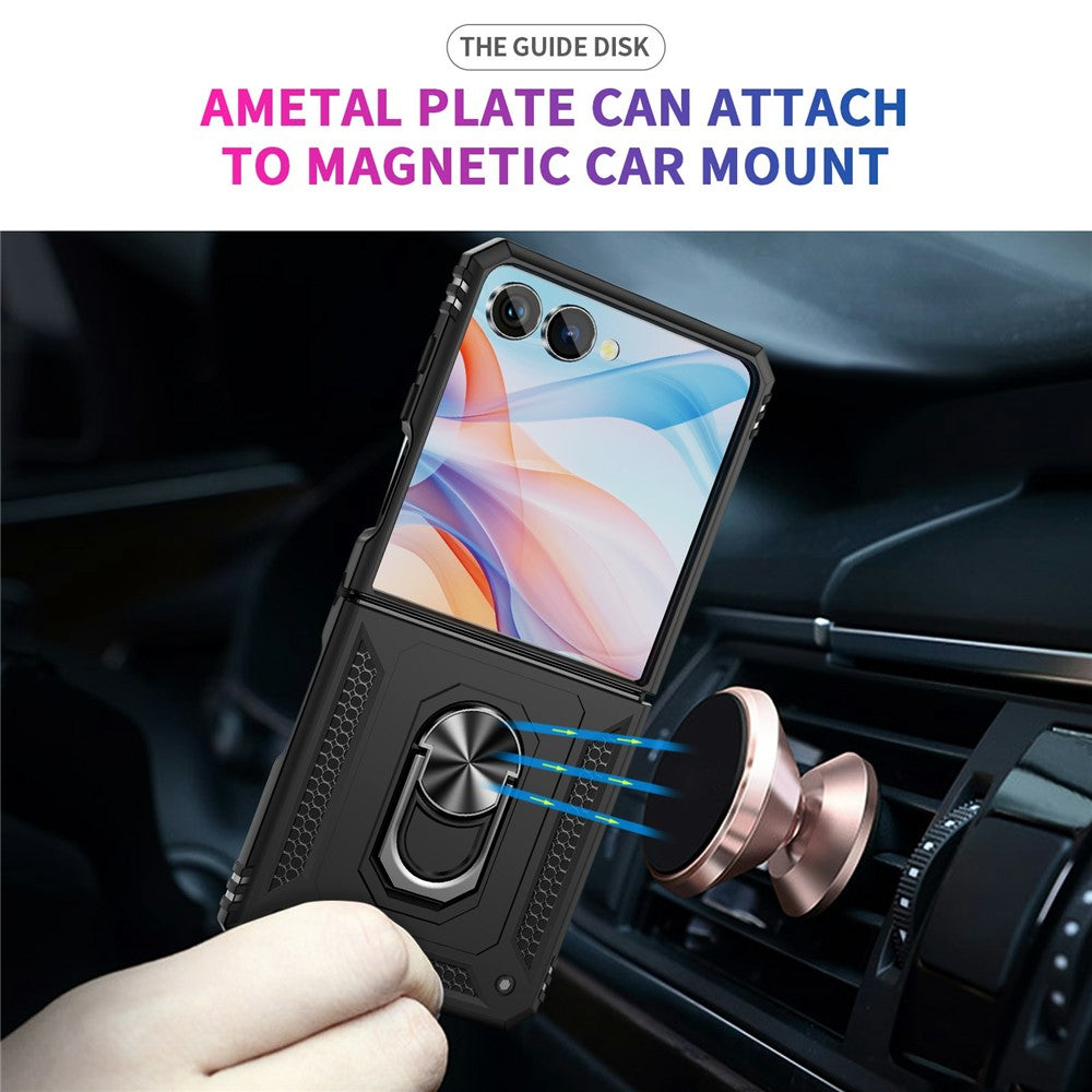 For Samsung Galaxy Z Flip7 5G Case TPU + PC Phone Cover with Ring Kickstand Drop Protection - Black